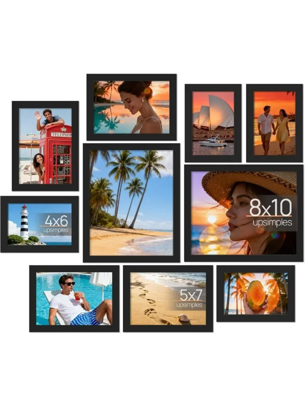 Set of 10 Black Picture Frames - 8x10, 5x7, 4x6 Sizes for Home Decor